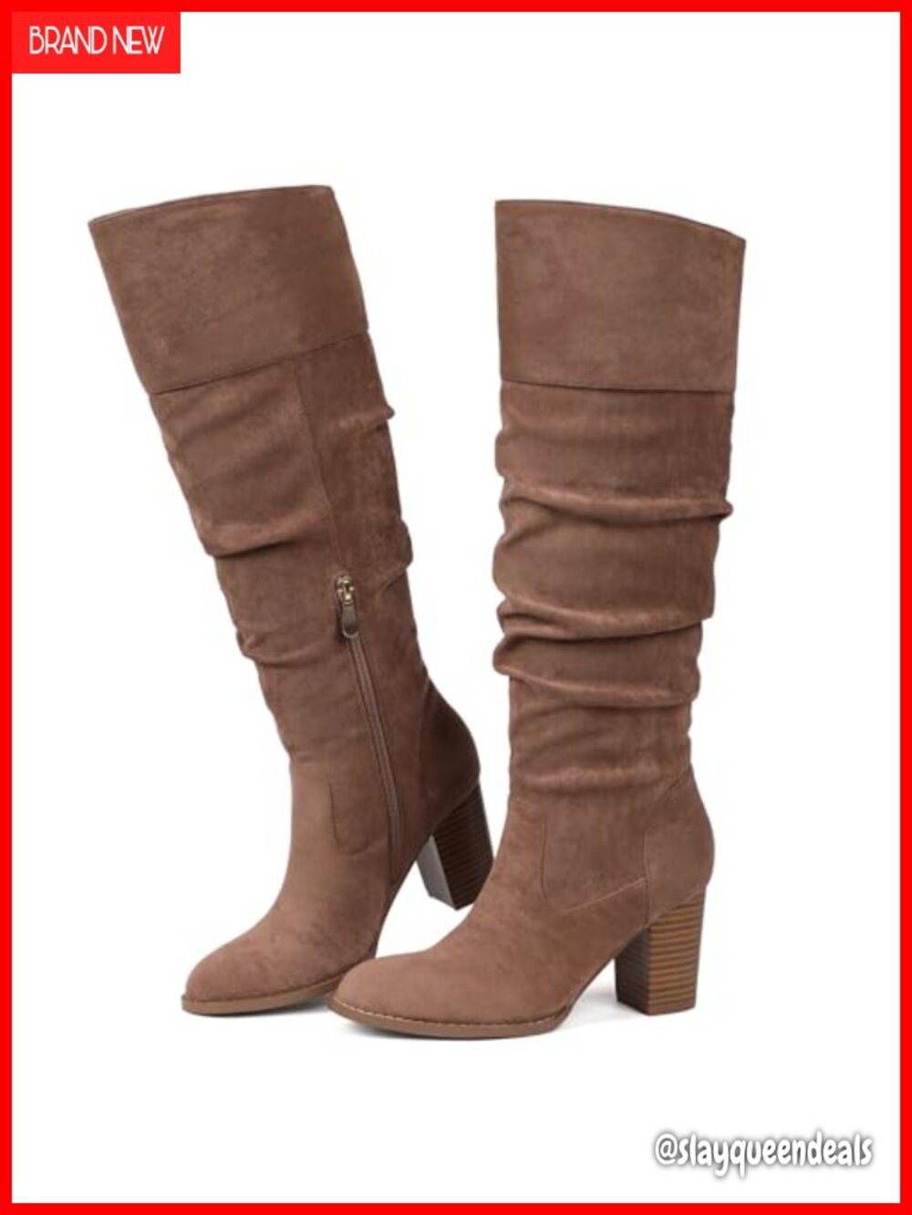 Suede Slouch Knee High Boots Chunky Block Heel Pull On Round Toe Fall Tall